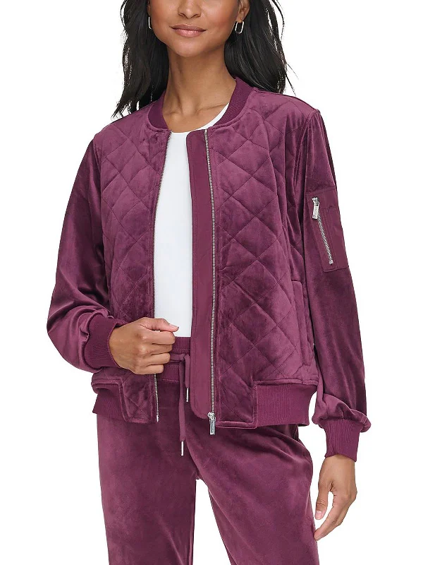 Price Rollback Womens Velour Ribbed Trim Quilted Coat