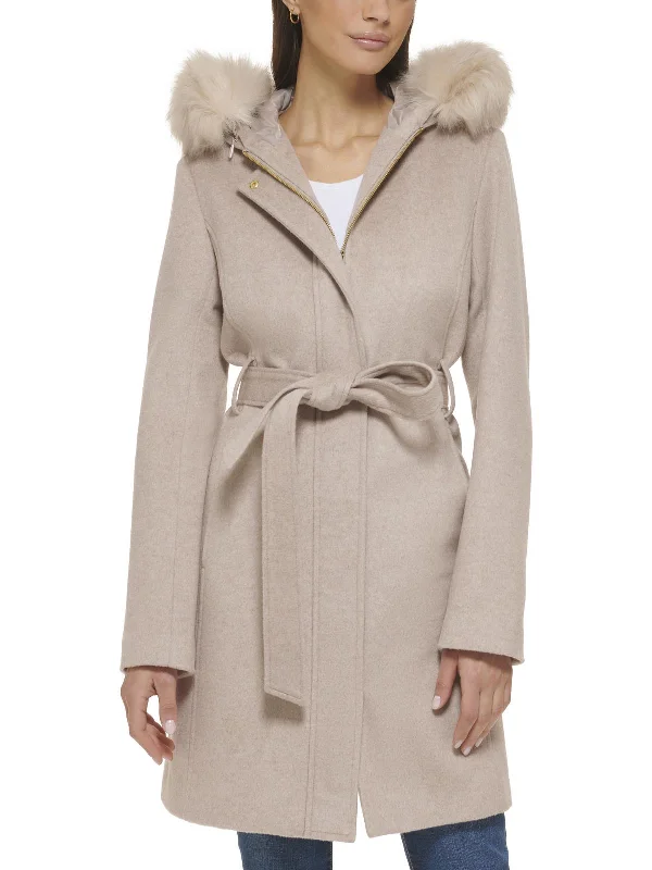 Super Bargain Womens Wool Blend Belted Wool Coat