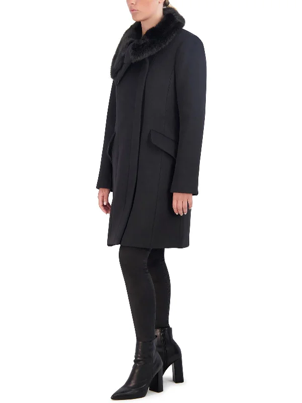 Flash Sale Womens Wool Blend Faux Fur Collar Wool Coat
