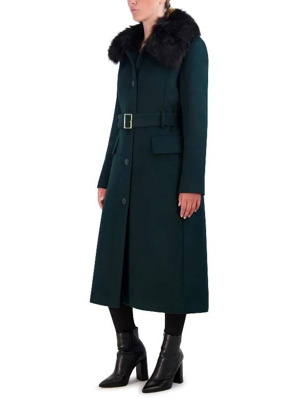 Act Now Womens Wool Blend Faux Fur Collar Wool Coat