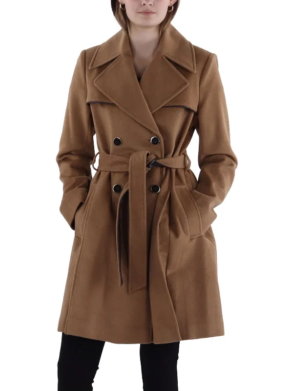 Referral Discount Womens Wool Double-Beasted Trench Coat
