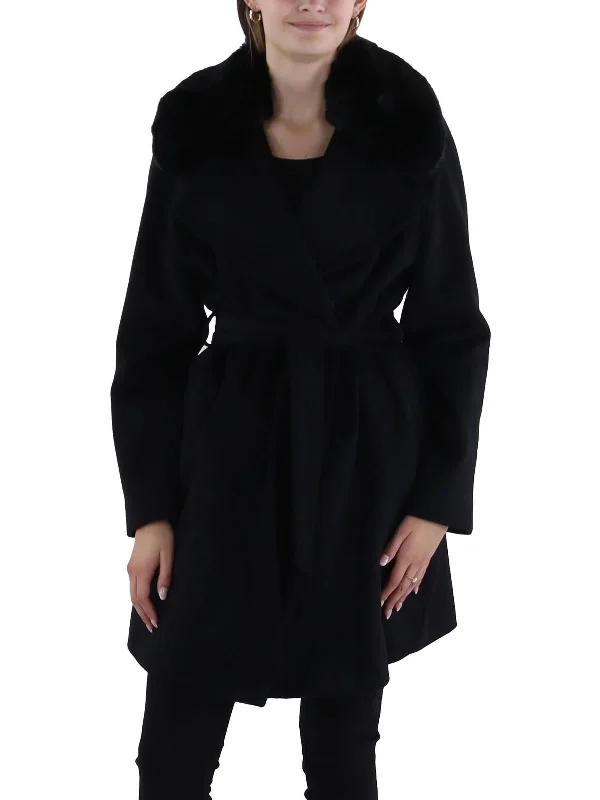 Price Rollback Womens Wool Faux Fur Trim Walker Coat