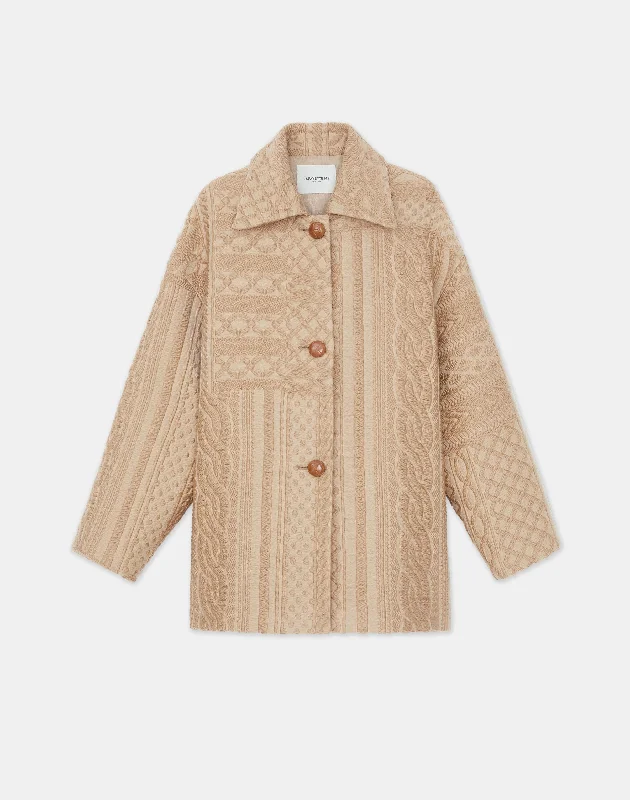 Crazy Deals Wool-Silk Cable Jacquard Oversized Swing Coat