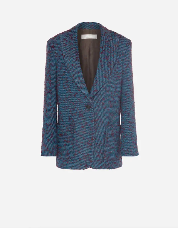 Price Reduction Wool Twill Jacket In Blue/burgundy