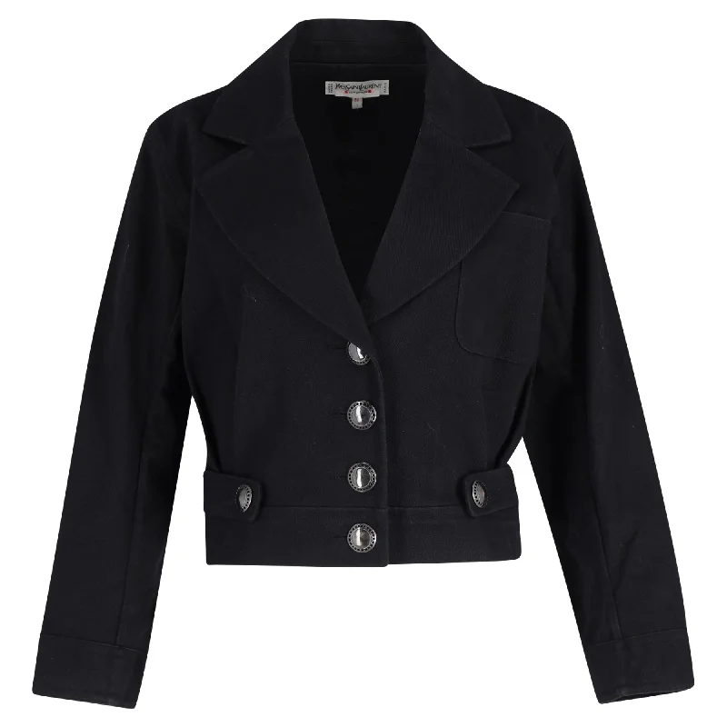 Early Access Yves Saint Laurent Rive Gauche Cropped Jacket in Black Cotton