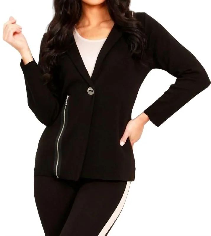 Stock Clearance Zip Accent Blazer In Black