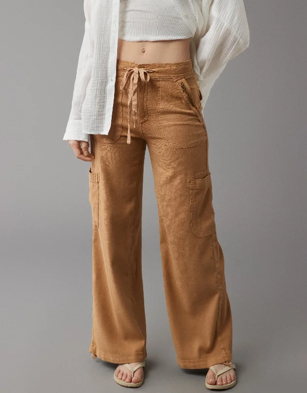 Limited Availability AE Dreamy Drape Linen-Blend Baggy Wide-Leg Cargo Pant