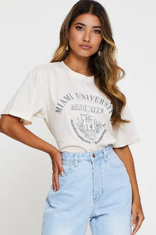 Today Only Beige Graphic T Shirt Short Sleeve