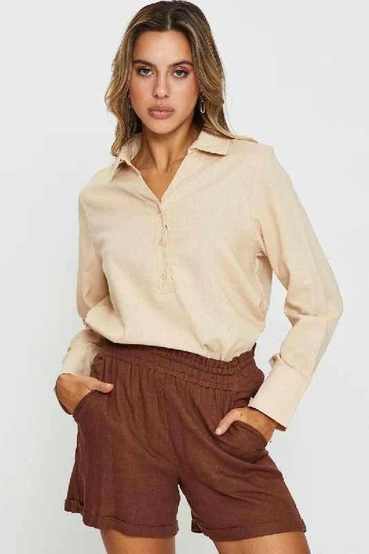 Super Sale Beige Oversized Shirts Collared