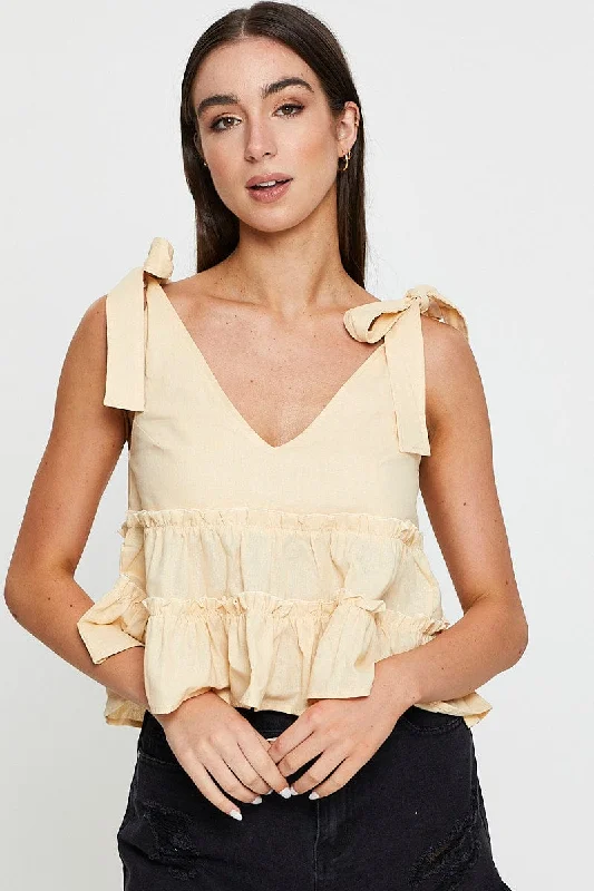 Limited Time Offer Beige Singlet Top Sleeveless V-Neck