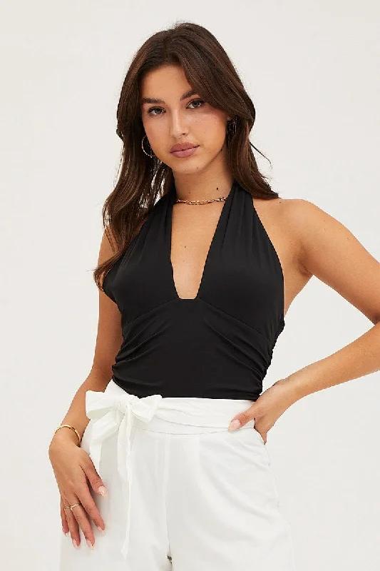 Exclusive Online Offer Black Bodysuit Halter Neck
