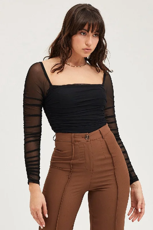 Weekend Special Black Bodysuit Long Sleeve Mesh