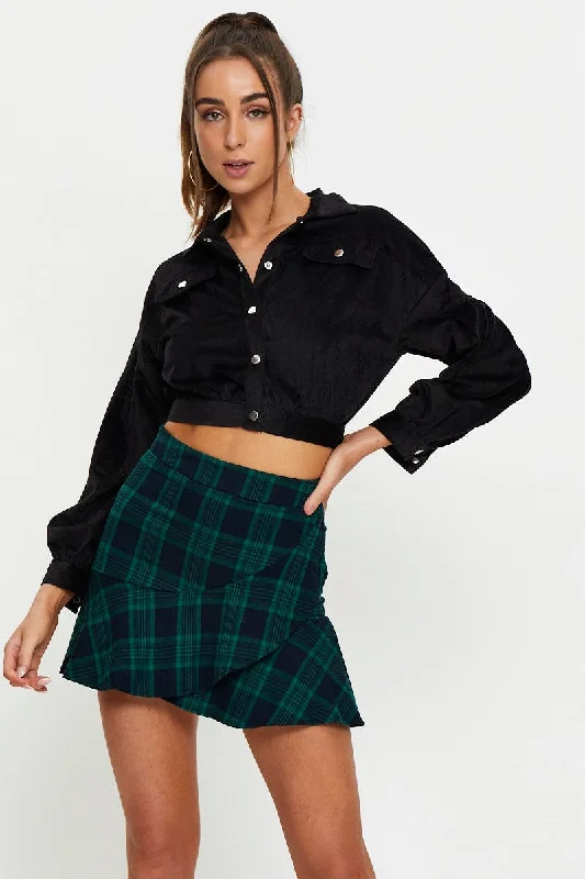 Warehouse Sale Black Crop Button Front Shirt