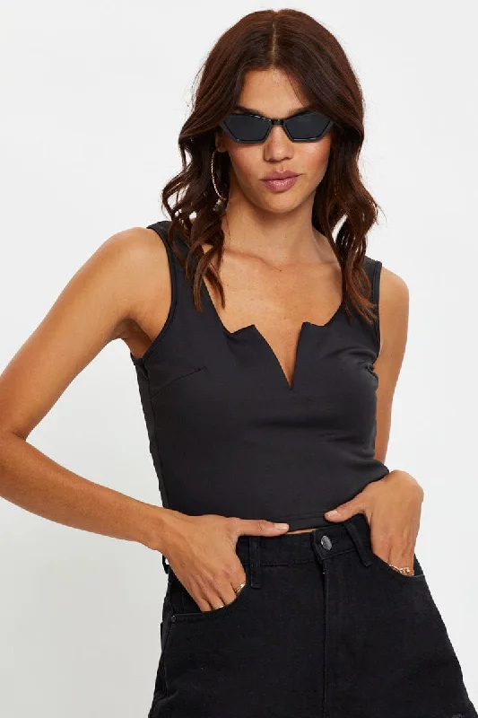 Closeout Sale Black Deep V Crop Top