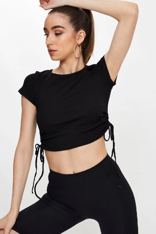Deep Discounts Black Drawstring T Shirt
