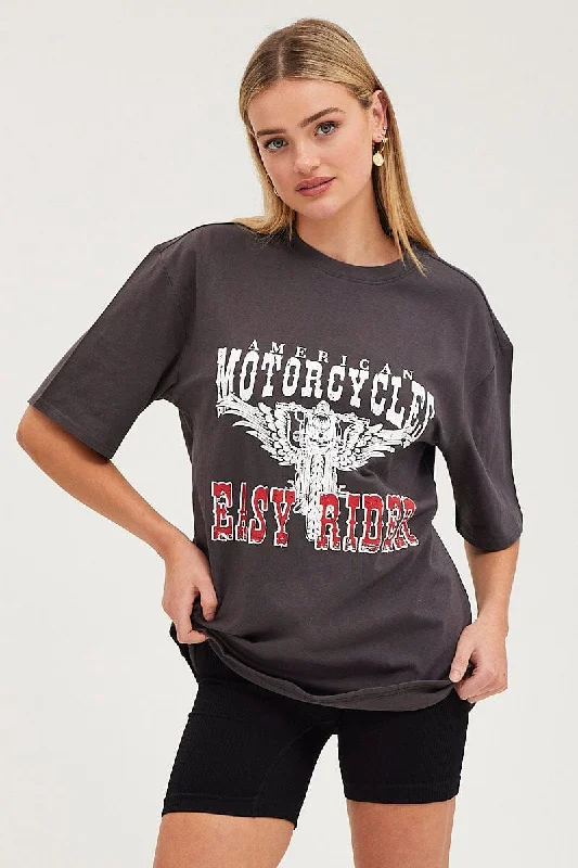 Daily Deals Black Graphic T Shirt Short Sleeve