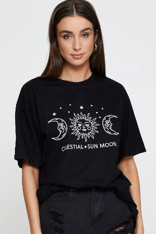 Final Clearance Black Graphic T Shirt Short Sleeve