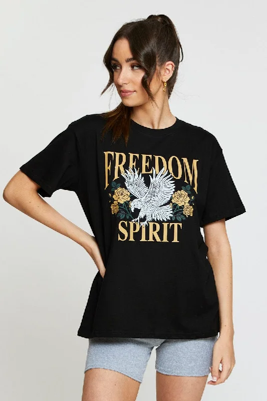 Stock Clearance Black Graphic T Shirt Short Sleeve