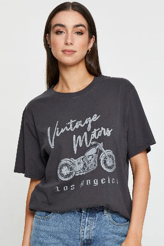 Early Bird Discount Black Graphic T Shirt Short Sleeve