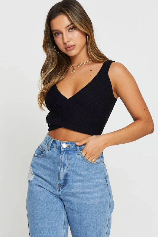 Clearance Items Black Knit Top Sleeveless
