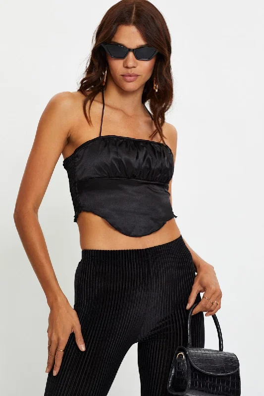 Sneak Peek Sale Black Satin Scarf Halter Cami