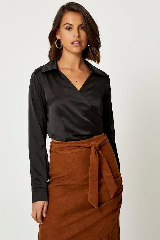 Price Smash Black Satin Wrap Shirt