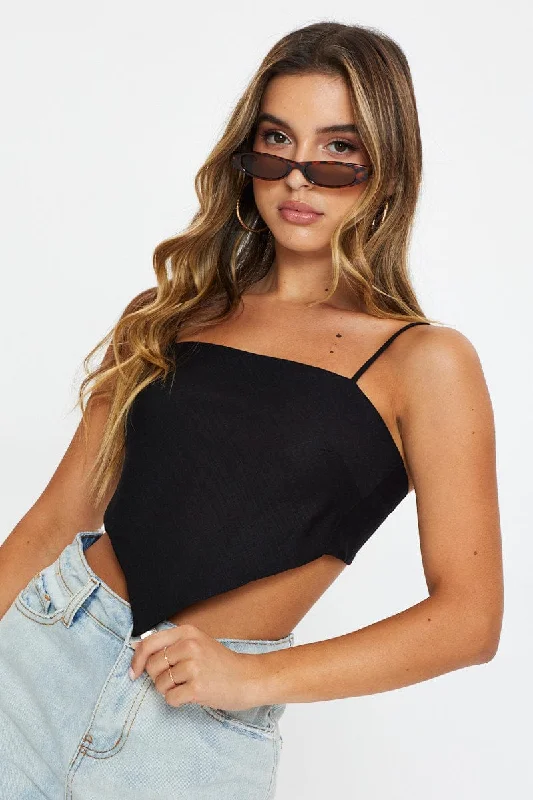 While Supplies Last Black Scarf Top Sleeveless Crop
