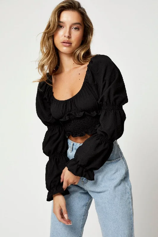 Factory Direct Sale Black Scoop Neck Top