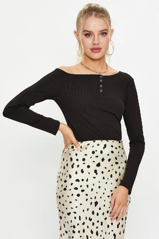 Flash Deals Black Snap Button Off Shoulder Knit