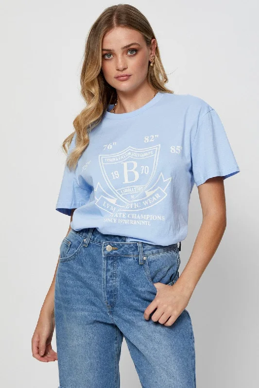 Markdowns Blue Graphic T Shirt Short Sleeve