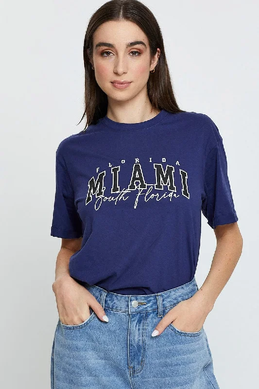 Clearance Sale Blue Graphic T Shirt Short Sleeve