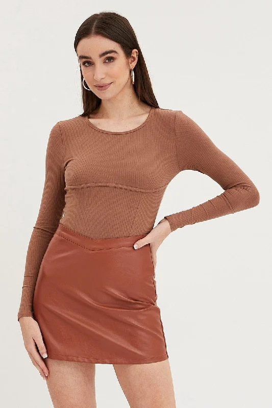 Hot Deal Brown Bodysuit Long Sleeve