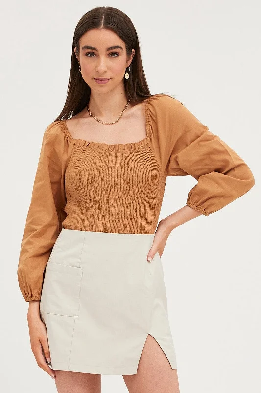 Clearance Event Brown Bodysuit Top Long Sleeve