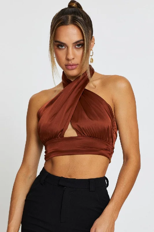 Midnight Madness Brown Halter Top Crop