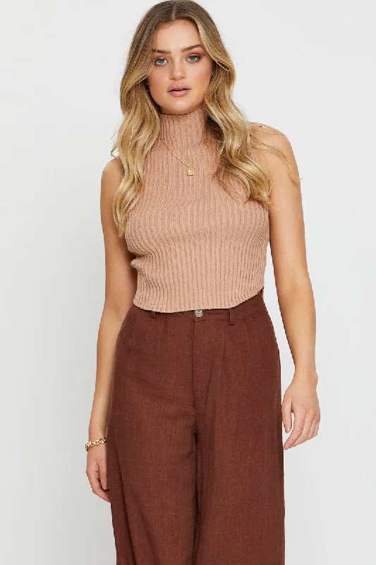 Huge Savings Brown Knit Jumper Long Sleeve
