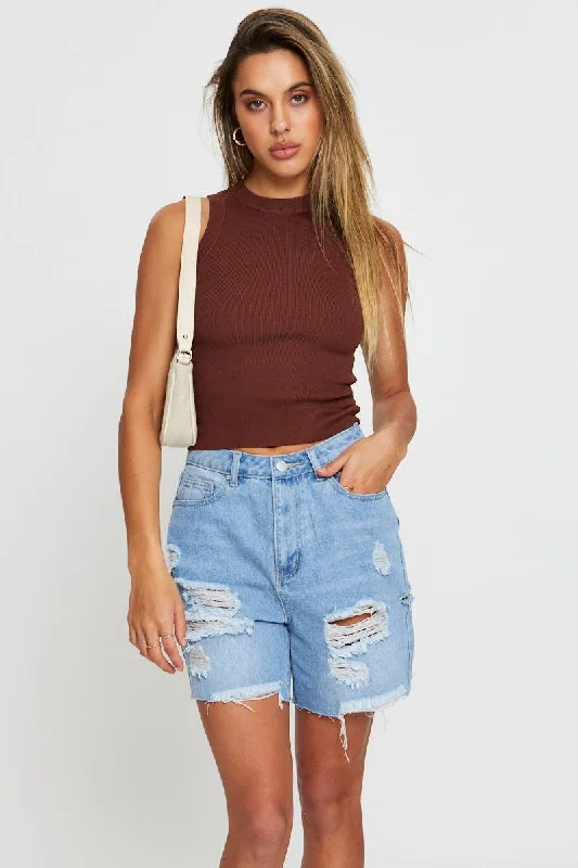 Final Sale Brown Knit Top Sleeveless