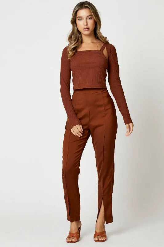 Big Discounts Brown Rib Singlet Shrug Set