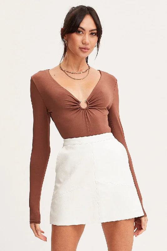 Today’s Deal Brown Ring Detail Bodysuit Long Sleeve
