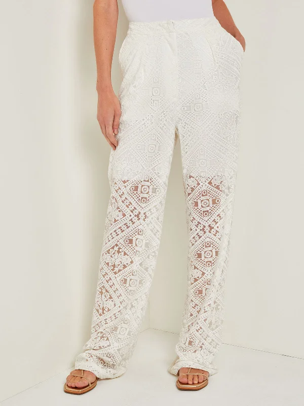 Exclusive Offers Button-Fly Straight Leg Pants - Lined Lace