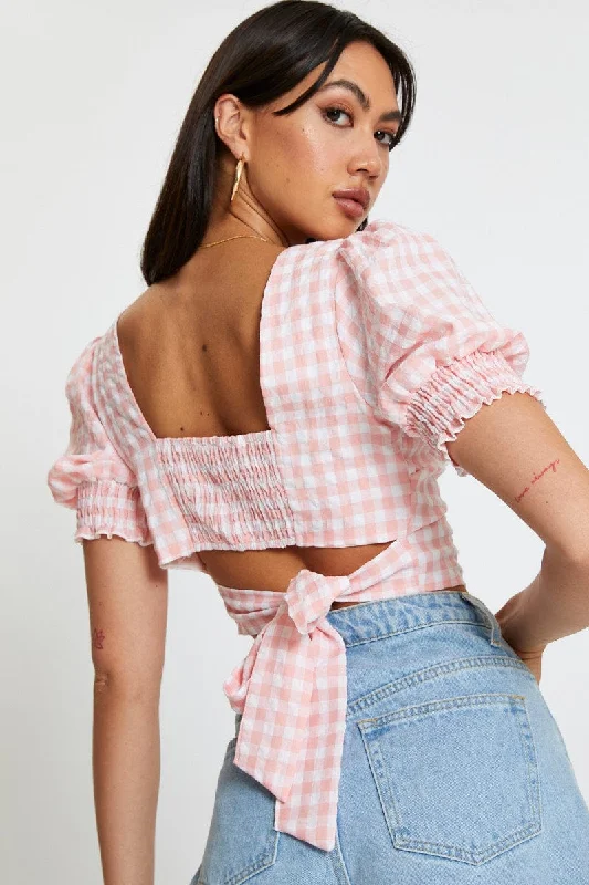 Get It Before It’s Gone Check Crop Top Short Sleeve Square Neck