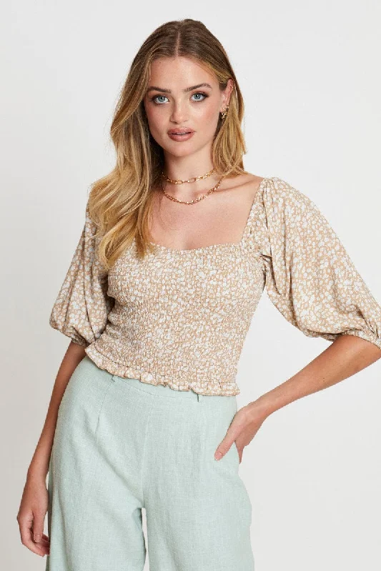 Limited Edition Ditsy Print Peplum Shirts Short Sleeve Sweetheart