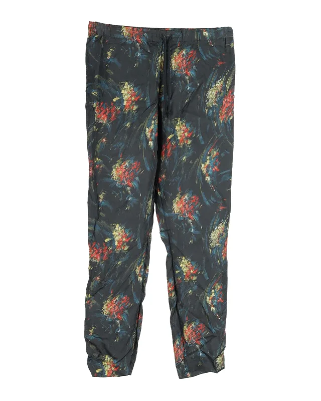 Closeout Dries Van Noten Floral Trousers in Black Viscose