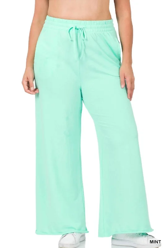 Final Sale French Terry Wide Leg Lounge Pants In Mint
