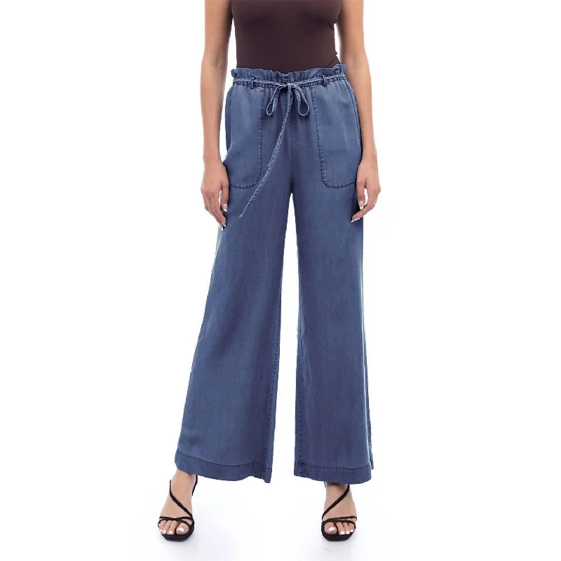 Members Only Frill Tie Waist Pants In Dark Blue
