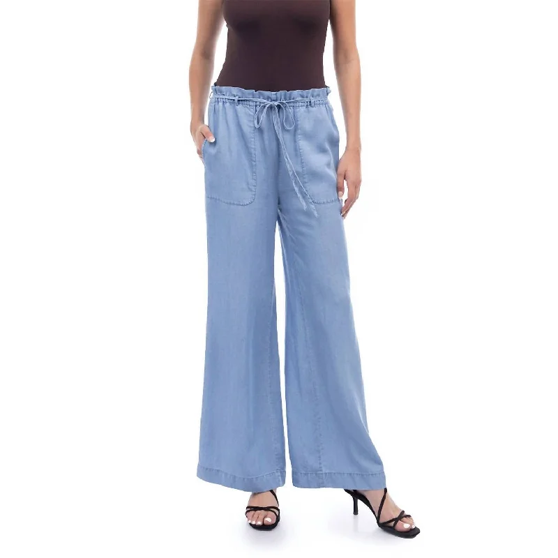 Exclusive Online Offer Frill Tie Waist Pants In Medium Blue
