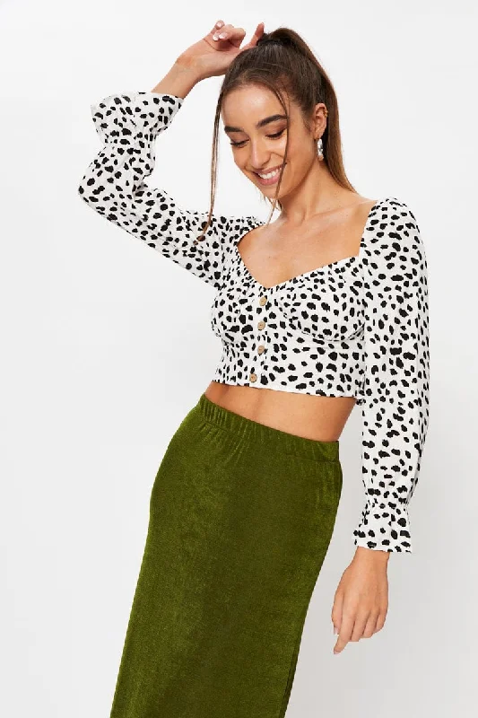 Price Fest Geo Print Long Sleeve Geo Print Semi Crop Top
