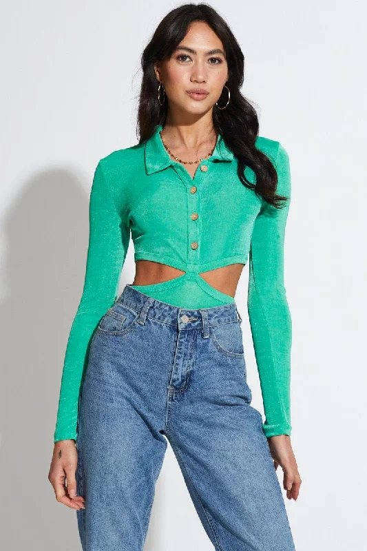 New Markdowns Green Bodysuit Top Long Sleeve