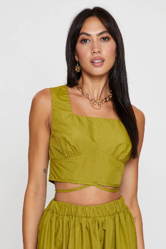 Value Deals Green Crop Top Sleeveless Gathered Bust