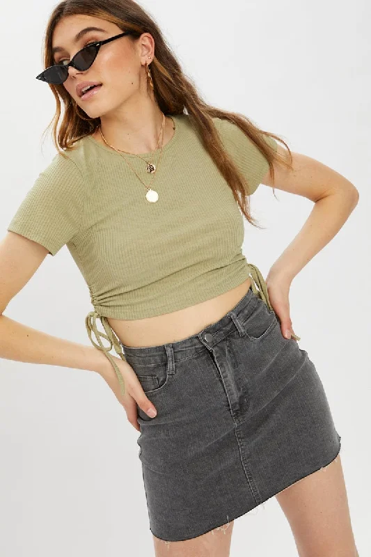 Loyalty Reward Green Drawstring Ruched Top