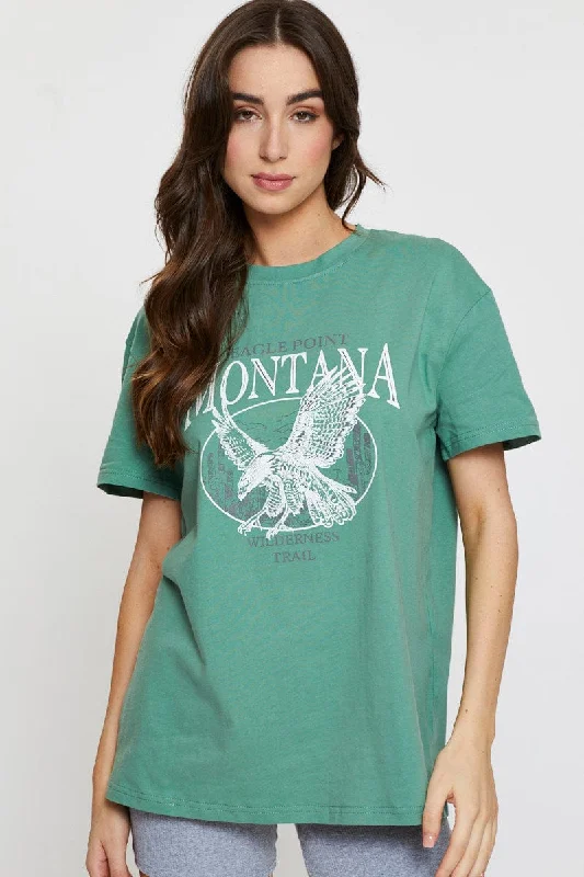 New Markdowns Green Graphic T Shirt Short Sleeve
